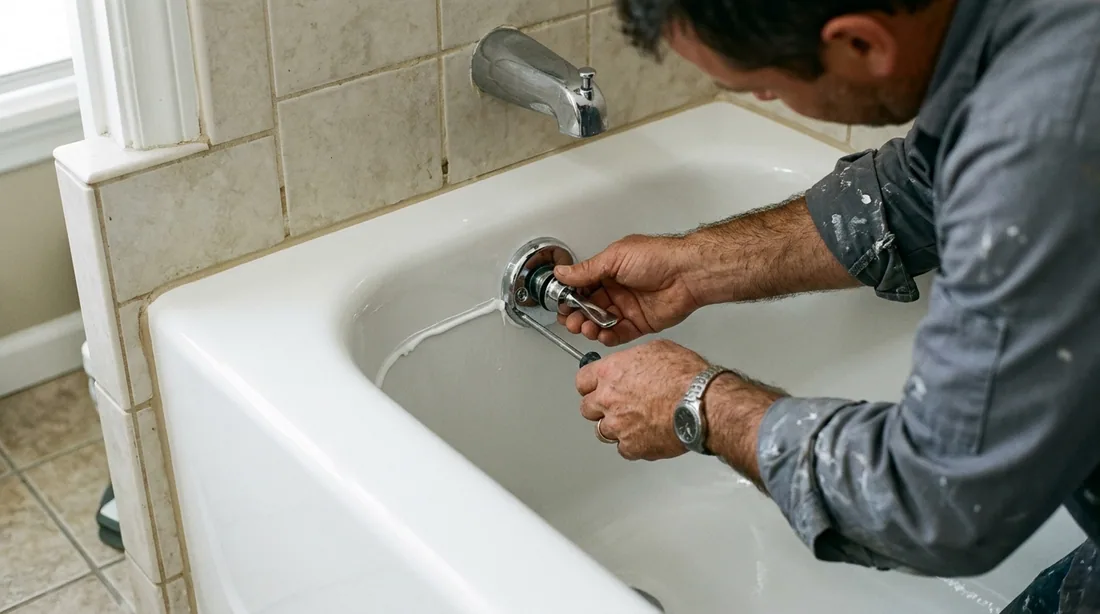 Hardware and fresh caulk go back after the coating has set — Abilene, TX